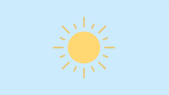 Light blue background with yellow sun in the centre. 